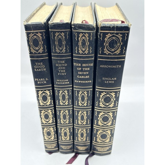 Decorative Vtg Book Set Faux Leather Dark Academia Navy Gold International Coll. - Picture 2 of 16